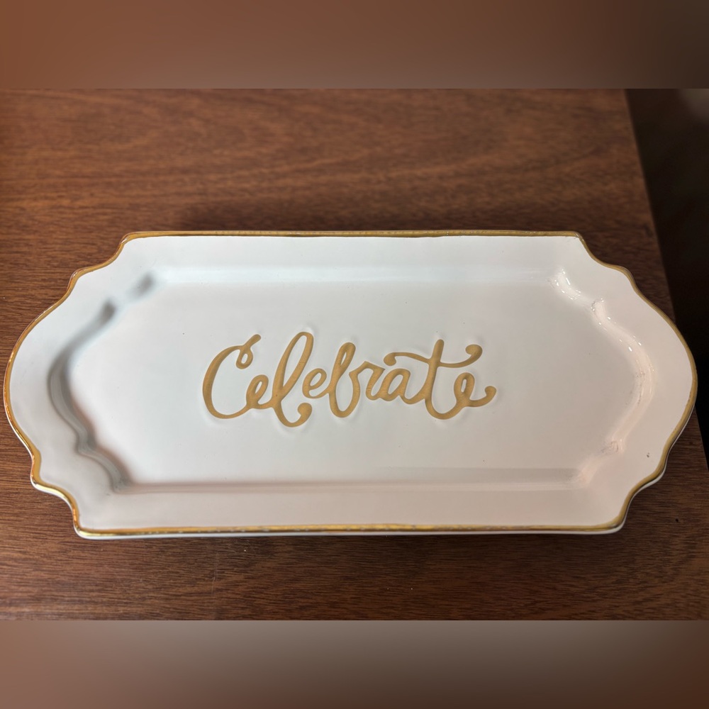 Mud Pie White and Gold Celebrate Serving Platter